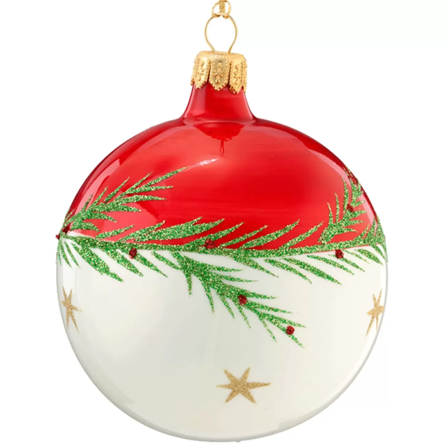 * Tree Baubles And Set Offers>Glass Bauble Red-White With Twig And Stars, 8 Cm