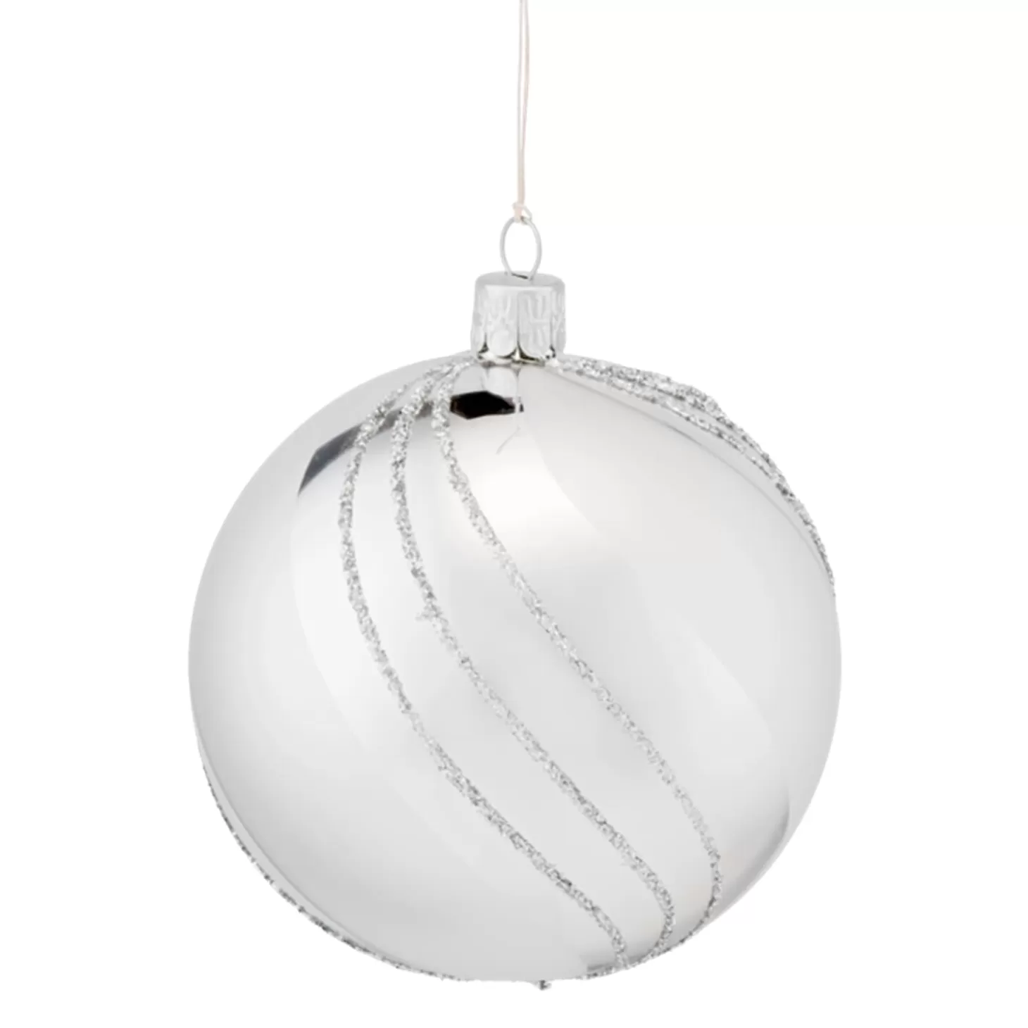 * Tree Baubles And Set Offers>Glass Bauble Silver With Glitter Decor, 10 Cm