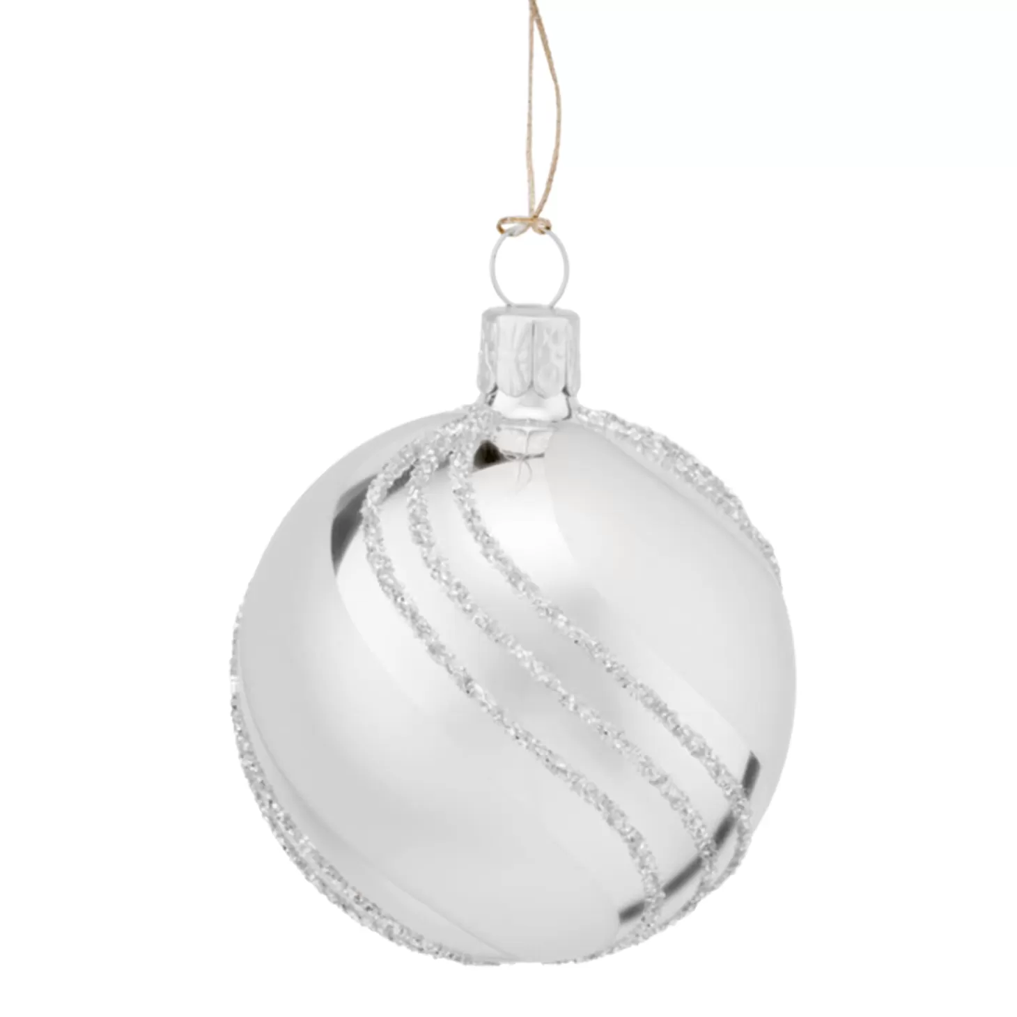* Tree Baubles And Set Offers>Glass Bauble Silver With Glitter Decor, 6 Cm