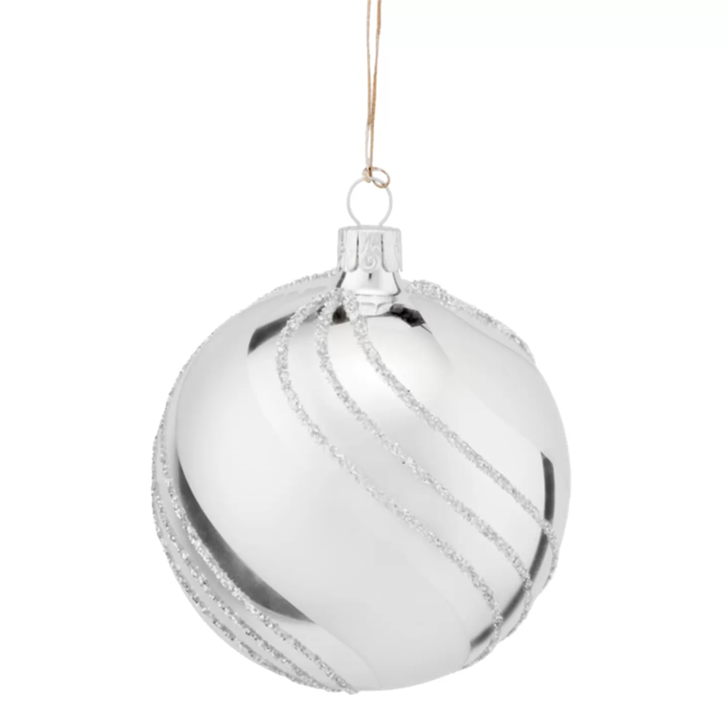 * Tree Baubles And Set Offers>Glass Bauble Silver With Glitter Decor, 8 Cm