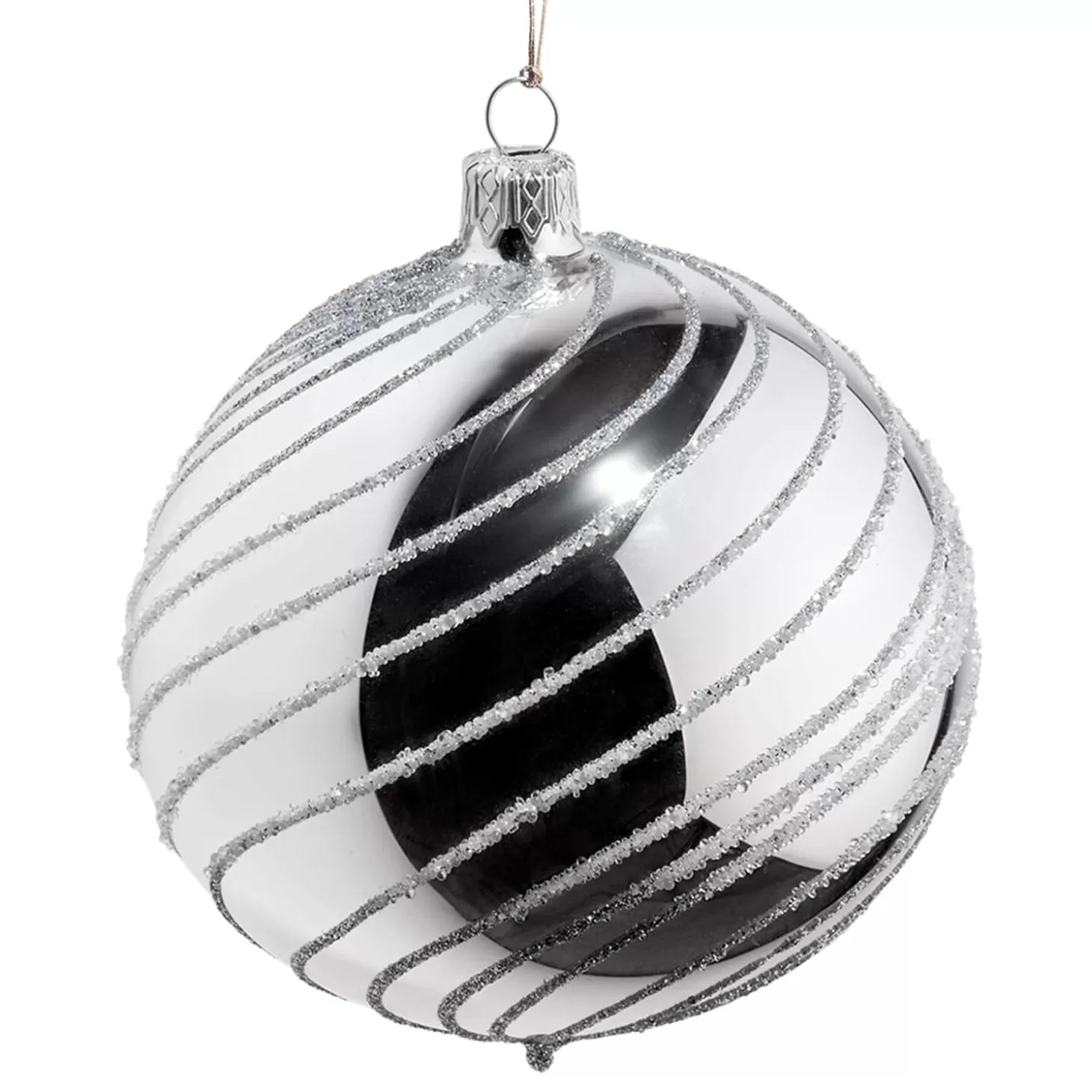 * Tree Baubles And Set Offers>Glass Bauble Silver With Silver Spirals, 10 Cm