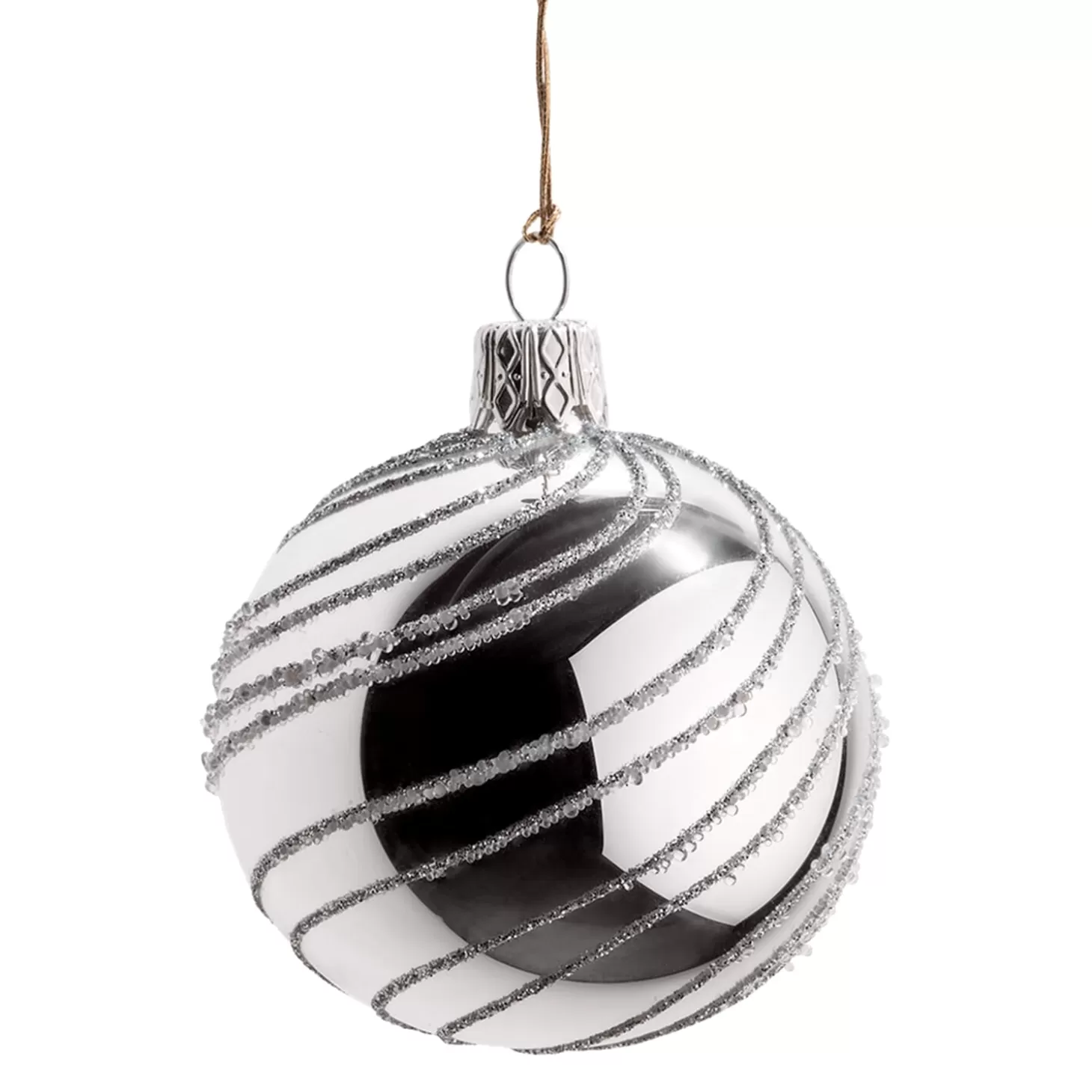 * Tree Baubles And Set Offers>Glass Bauble Silver With Silver Spirals, 6 Cm