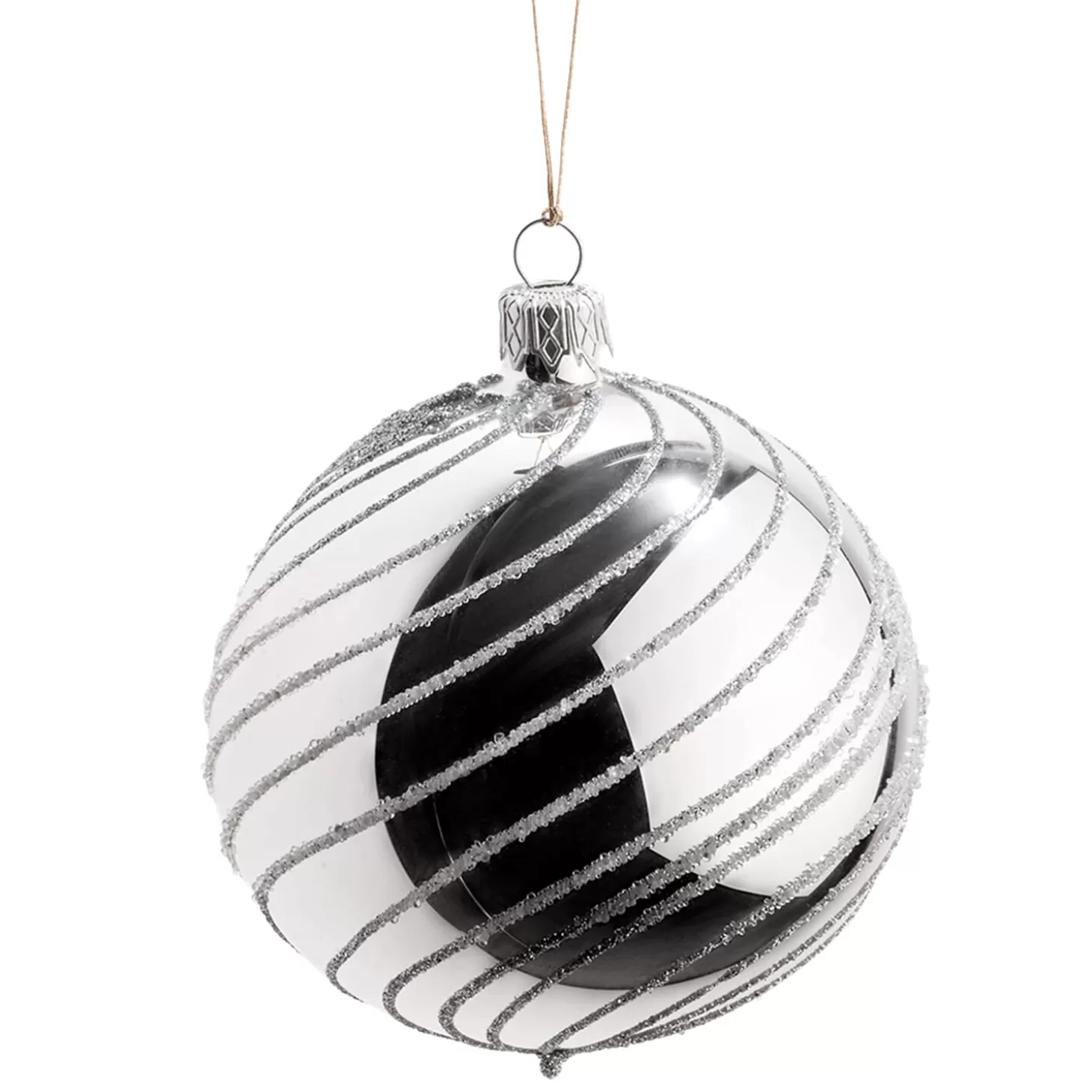 * Tree Baubles And Set Offers>Glass Bauble Silver With Silver Spirals, 8 Cm