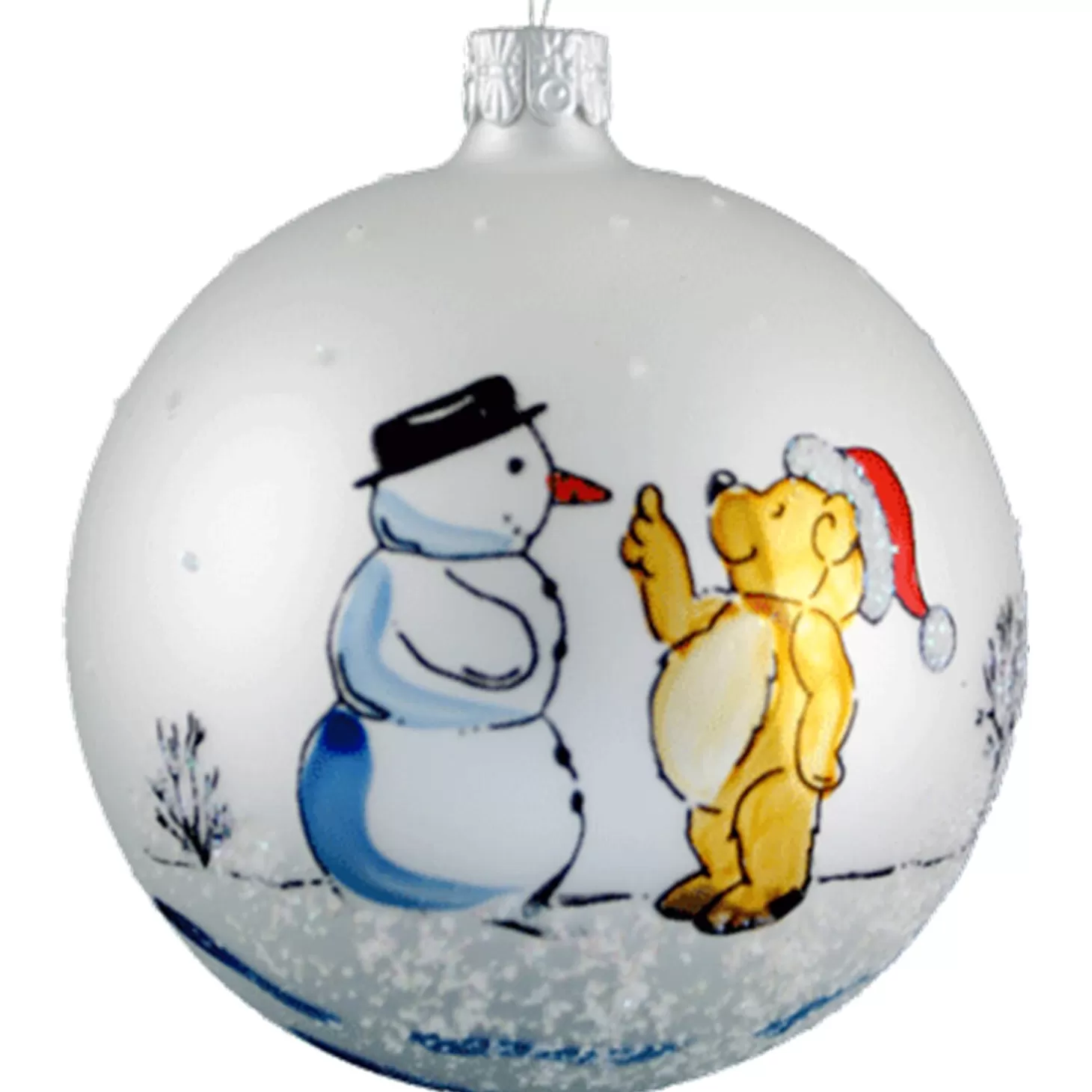 * Tree Baubles And Set Offers>Glass Bauble White Matt Snowman And Bear, 7 Cm