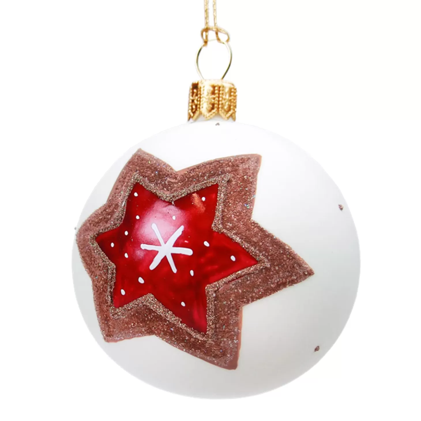 * Tree Baubles And Set Offers>Glass Bauble White Matt With Gingerbread Star, 10 Cm