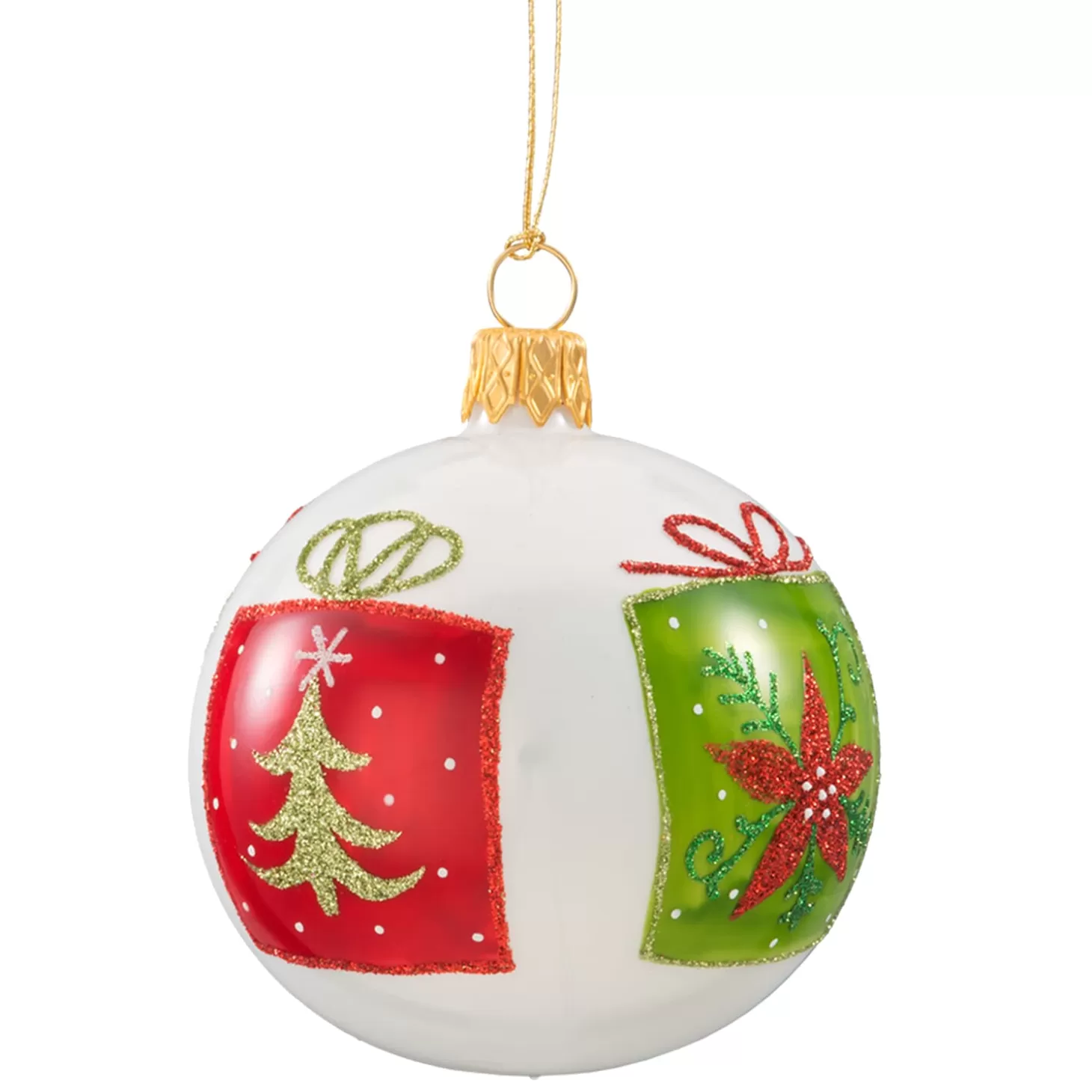 * Tree Baubles And Set Offers>Glass Bauble White Opal With Presents, 7 Cm