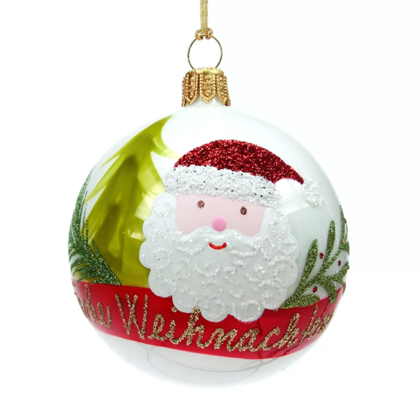 * Tree Baubles And Set Offers>Glass Bauble White Opal With Santa Claus, 7 Cm
