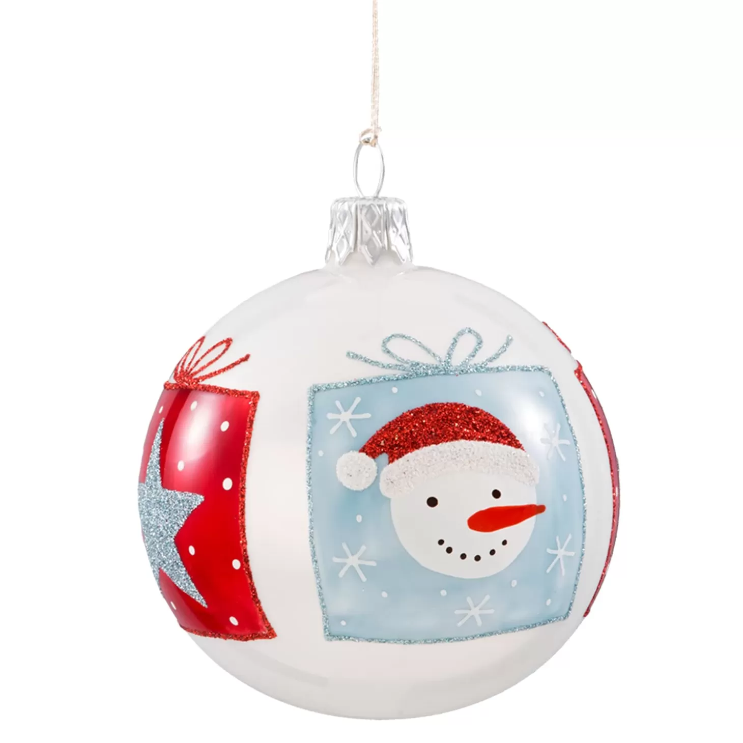 * Tree Baubles And Set Offers>Glass Bauble White "Winter Fun", 7 Cm