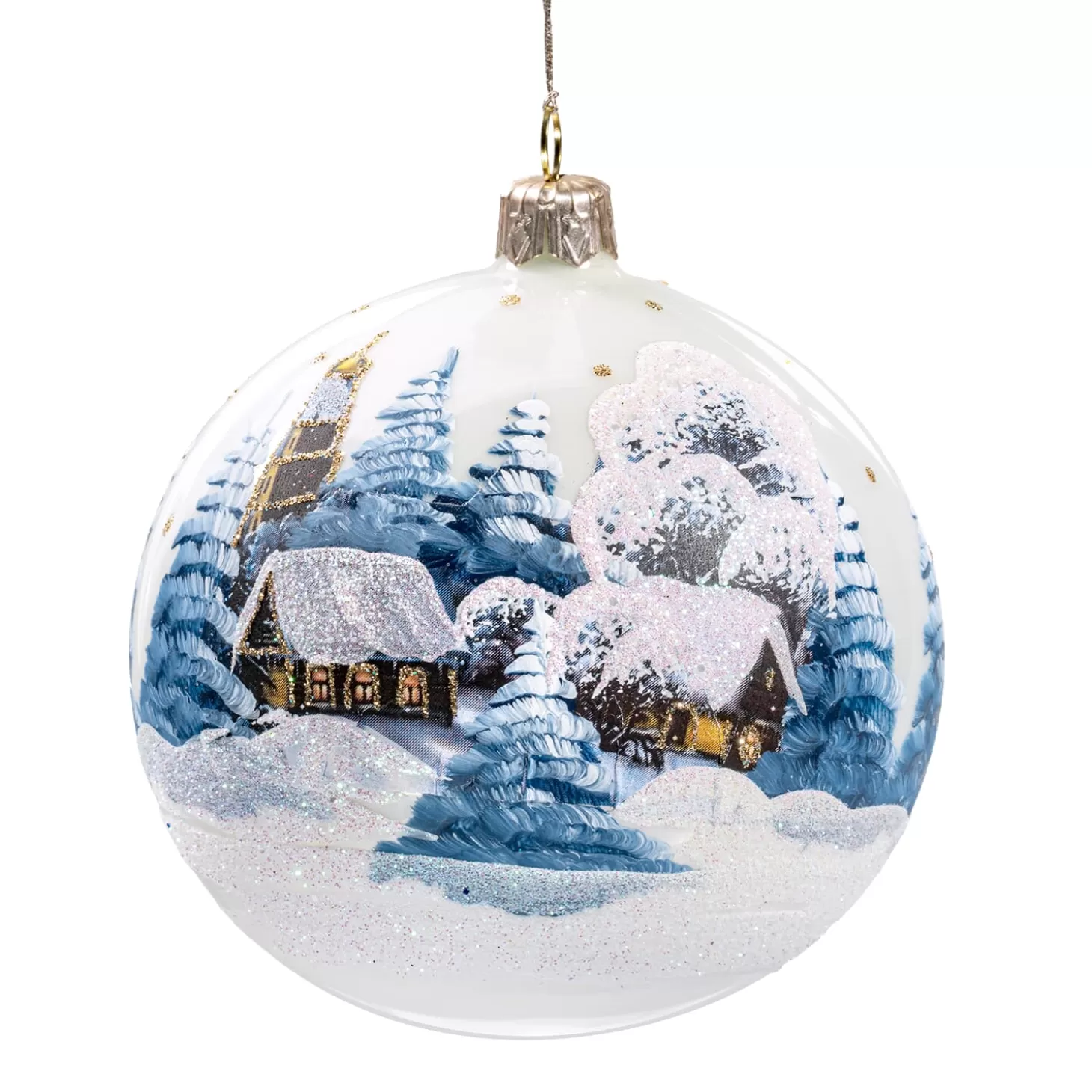 * Tree Baubles And Set Offers>Glass Bauble White Winter Village, 10 Cm