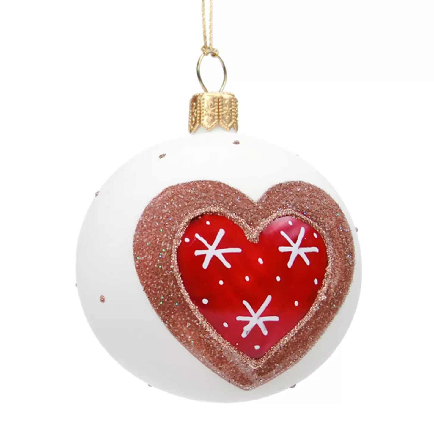 * Tree Baubles And Set Offers>Glass Bauble White With Gingerbread Heart, 7 Cm