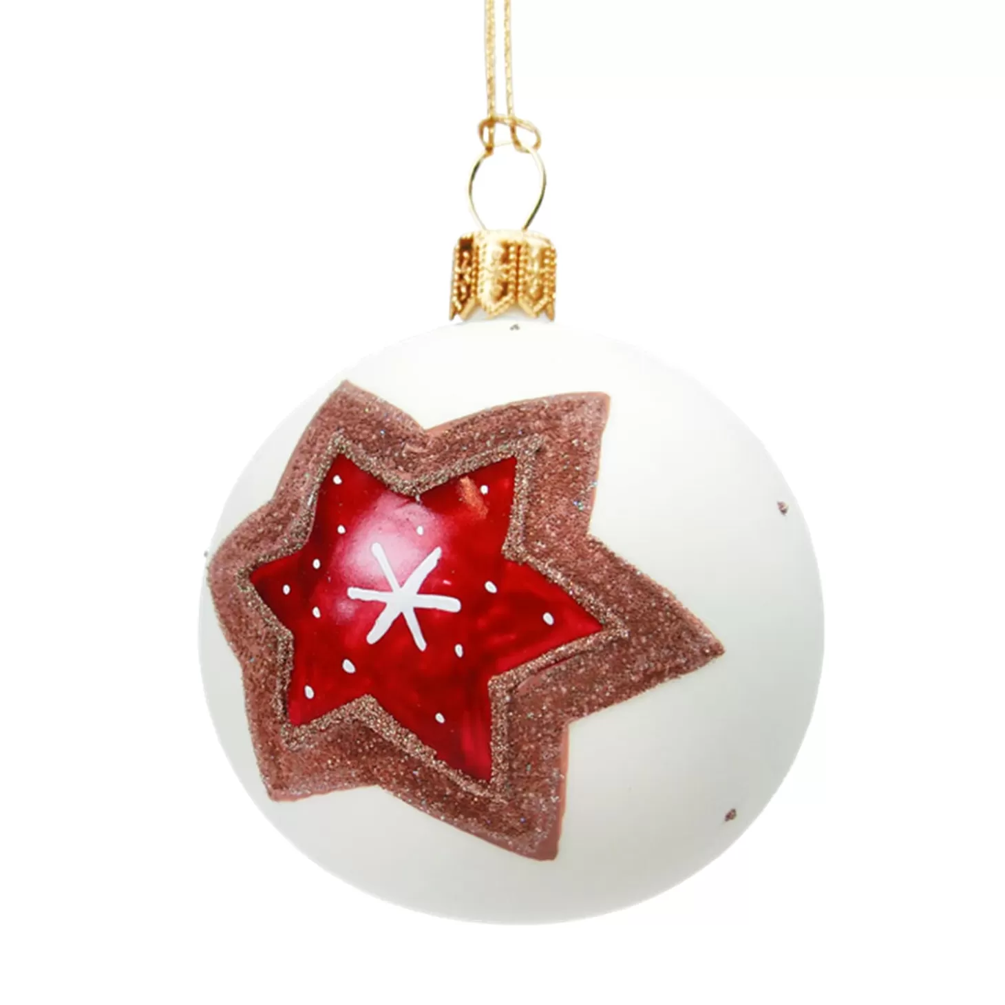 * Tree Baubles And Set Offers>Glass Bauble White With Gingerbread Star, 6 Cm