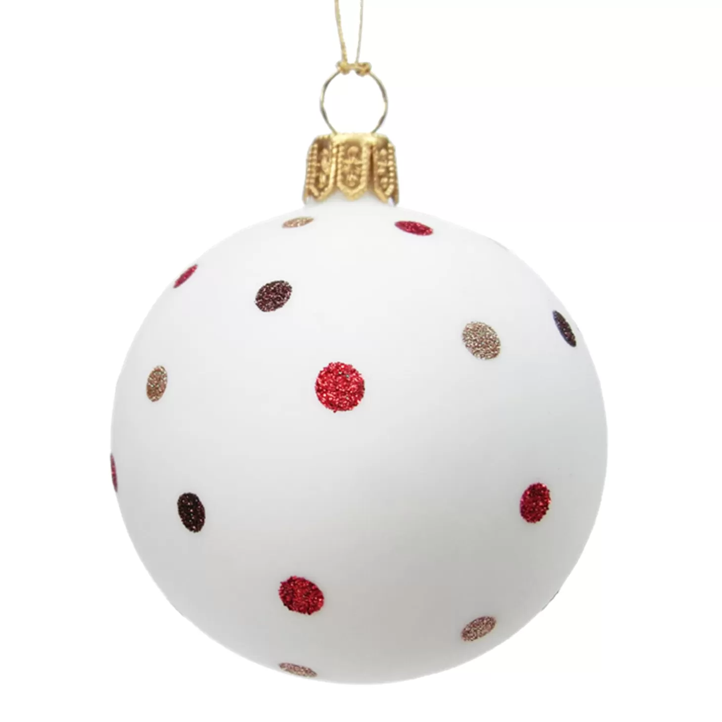 * Tree Baubles And Set Offers>Glass Bauble White With Glitter Dots, 6 Cm