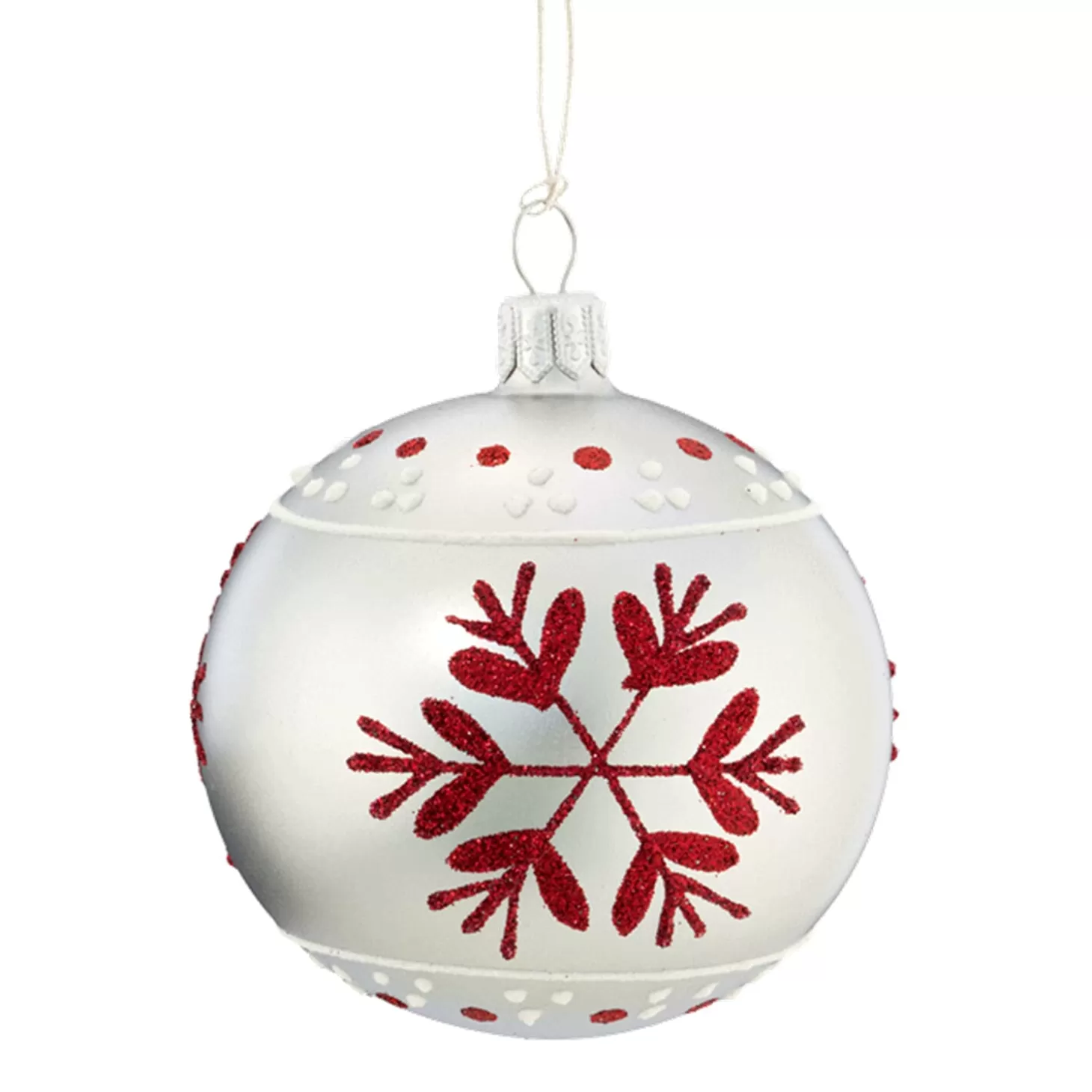 * Tree Baubles And Set Offers>Glass Bauble White With Red Flakes, 3.15 Inch