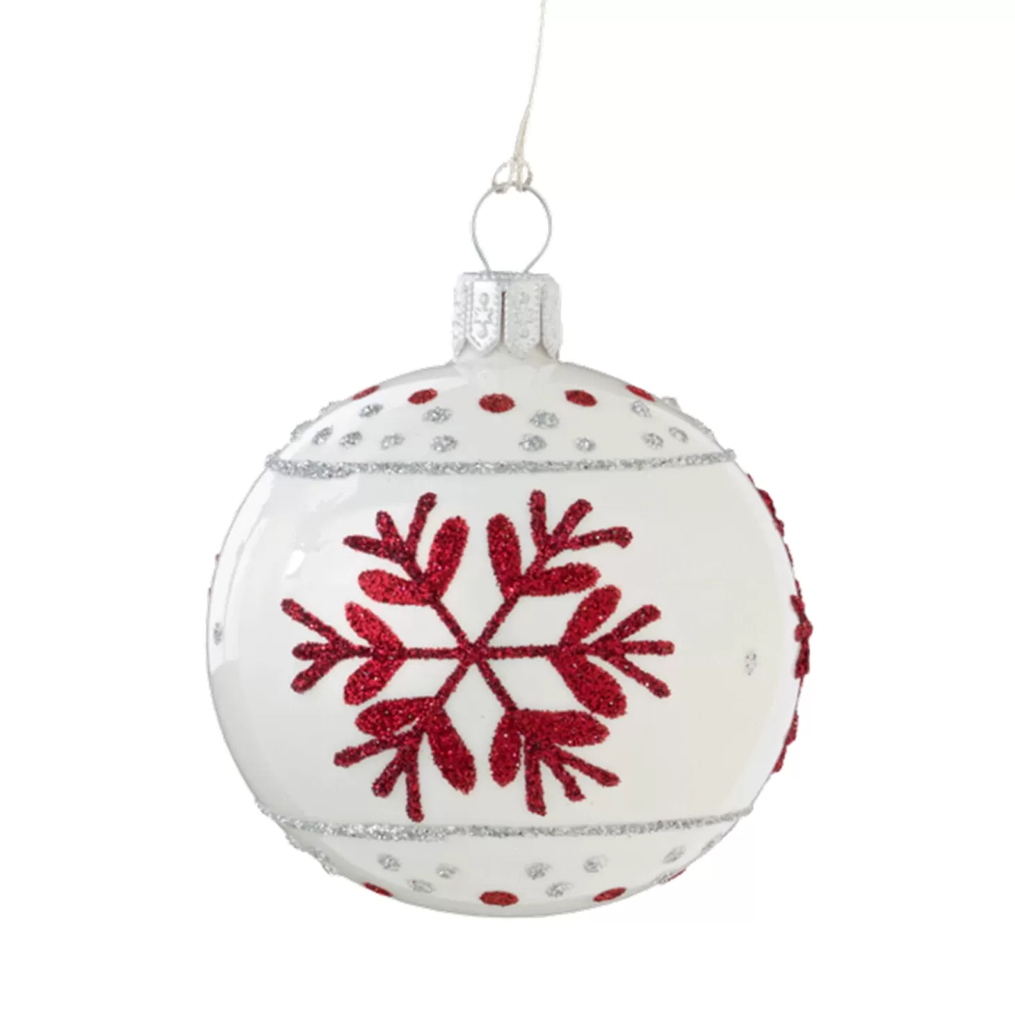 * Tree Baubles And Set Offers>Glass Bauble White With Red Flakes, 6 Cm