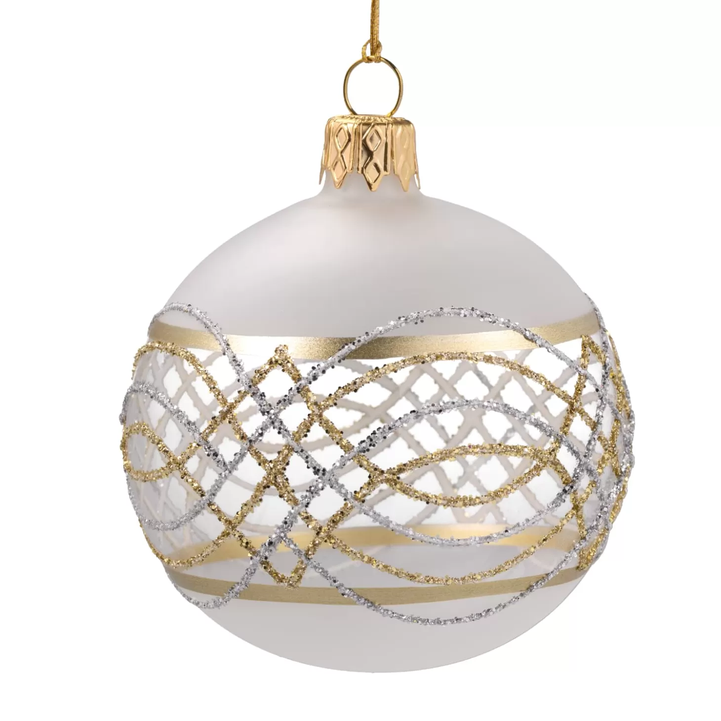 * Tree Baubles And Set Offers>Glass Bauble White/Clear With Gold Silver Decorations, 6 Cm