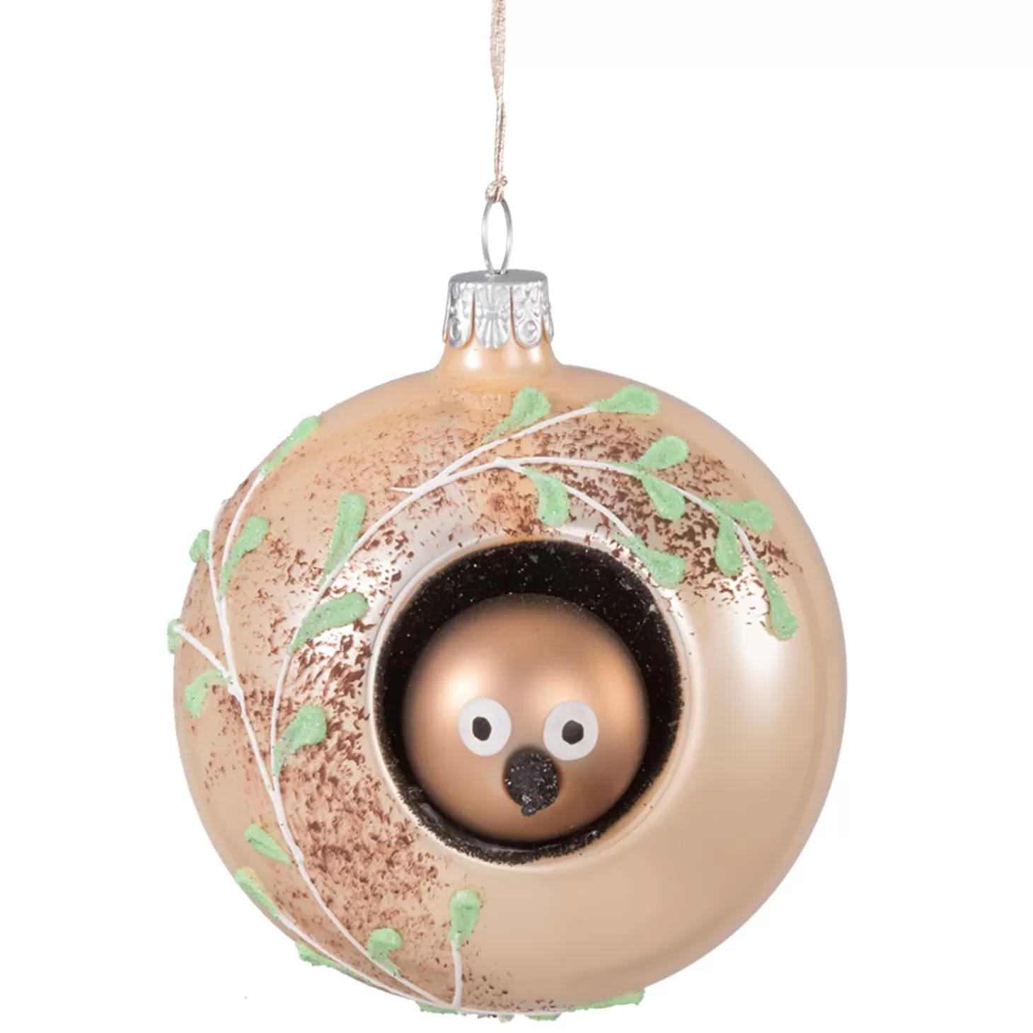 * Tree Baubles And Set Offers>Glass Bauble With A Bird Peeking Out, 8 Cm