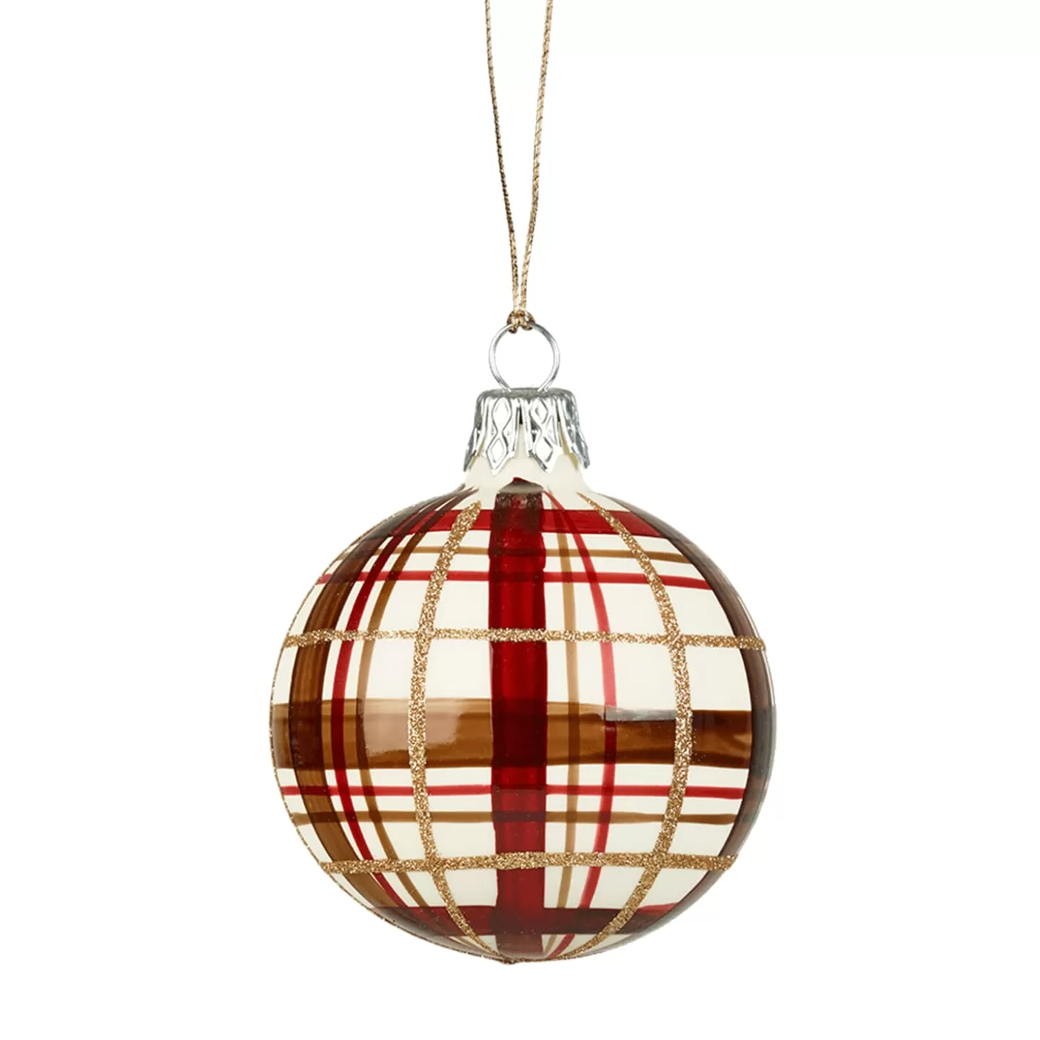 * Tree Baubles And Set Offers>Glass Bauble With Check Pattern White Matt, 6Cm