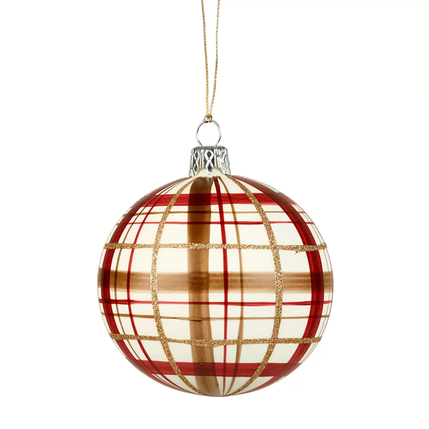 * Tree Baubles And Set Offers>Glass Bauble With Check Pattern White Matt, 8Cm