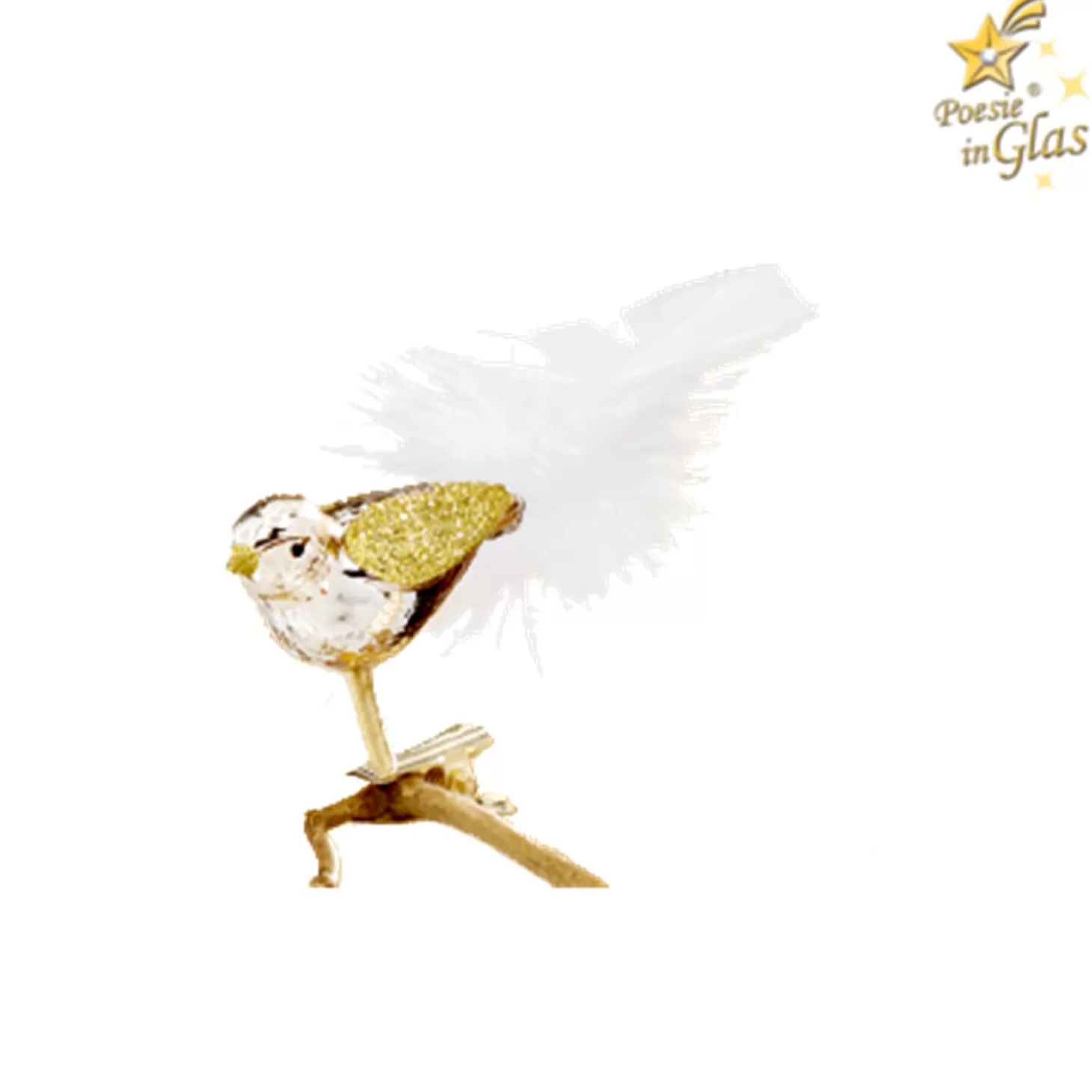 Poesie in Glas Glass Tree Decorations>Glass Bird, Gold