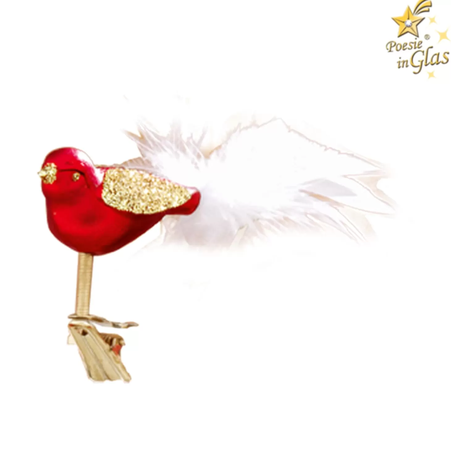 Poesie in Glas Glass Tree Decorations>Glass Bird, Red