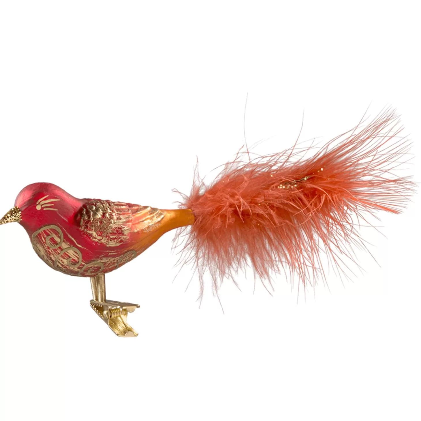 Poesie in Glas Glass Tree Decorations>Glass Bird Red-Gold