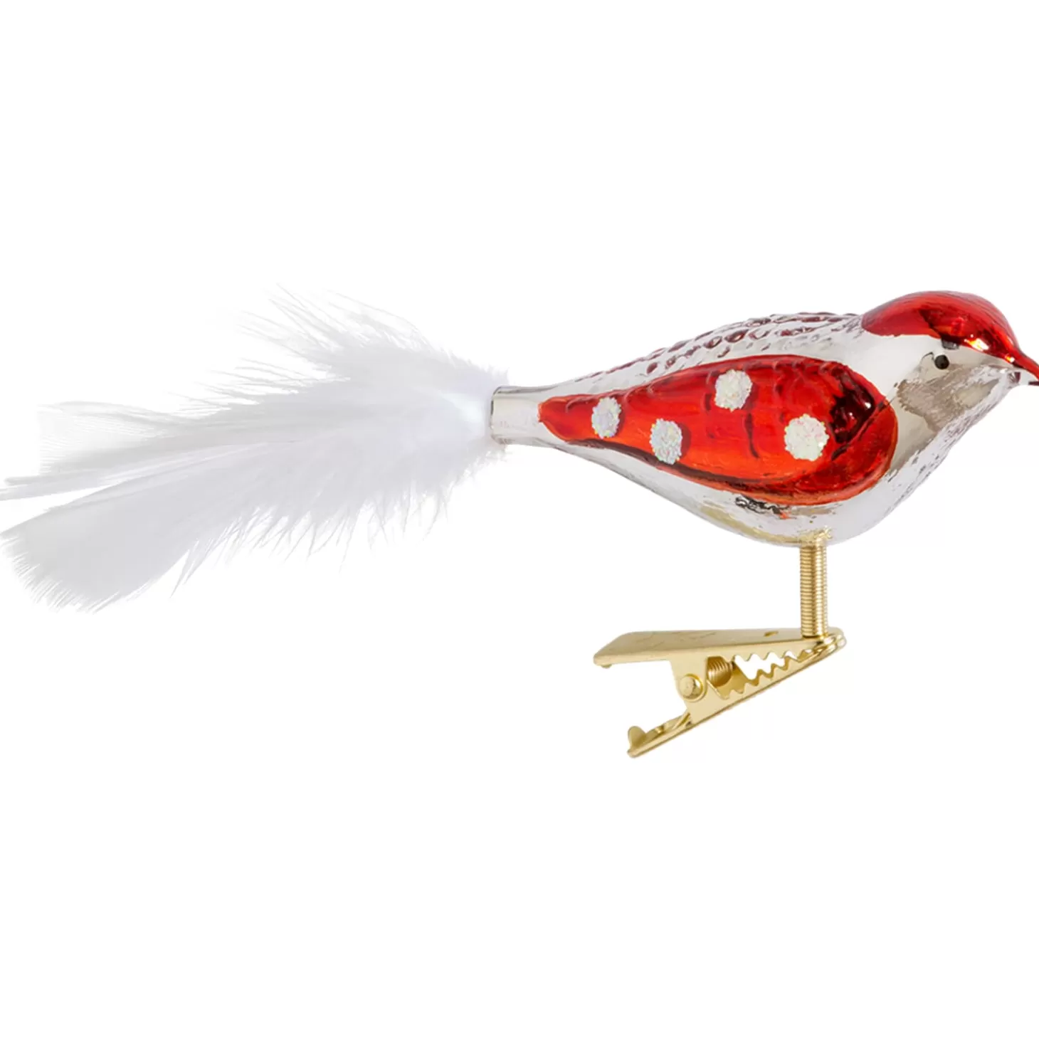 Poesie in Glas Glass Tree Decorations>Glass Bird Silver-Red Dotted