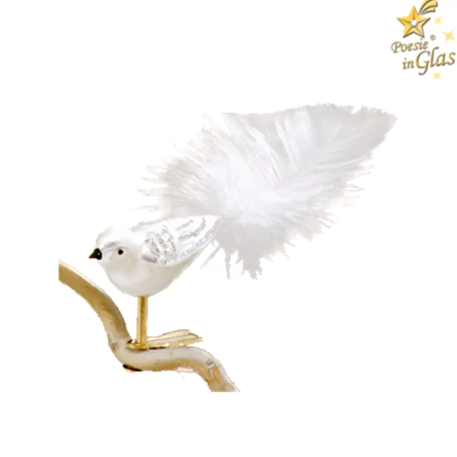 Poesie in Glas Glass Tree Decorations>Glass Bird White-Silver