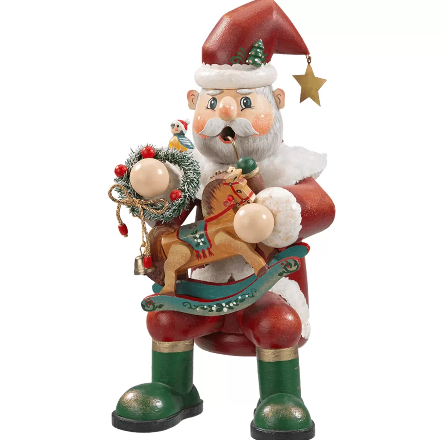 * Incense Smokers>Holzknoddl "Santa With Rocking Horse", Incense Smoker