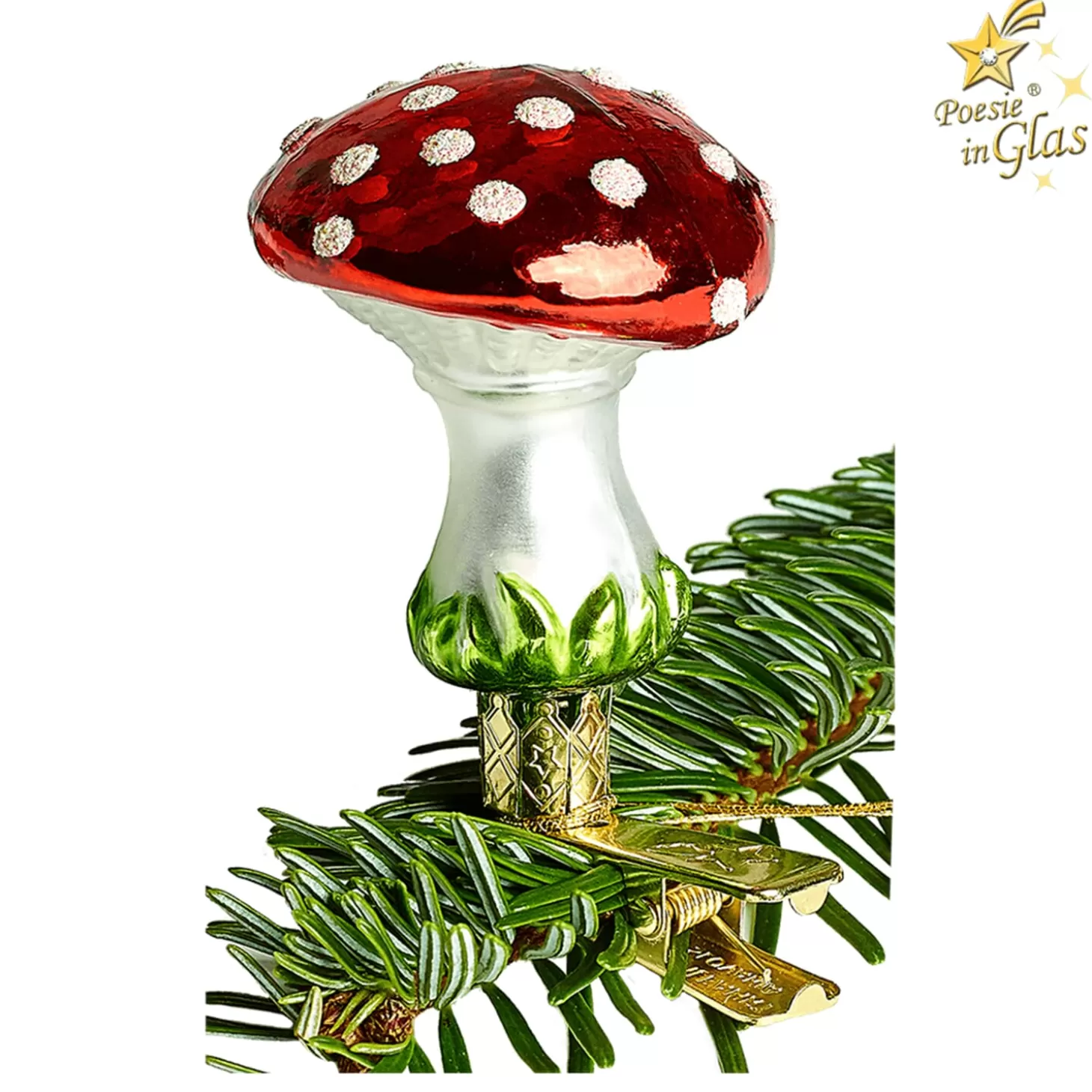 Poesie in Glas Glass Tree Decorations>Mushroom With Clip (5Cm)