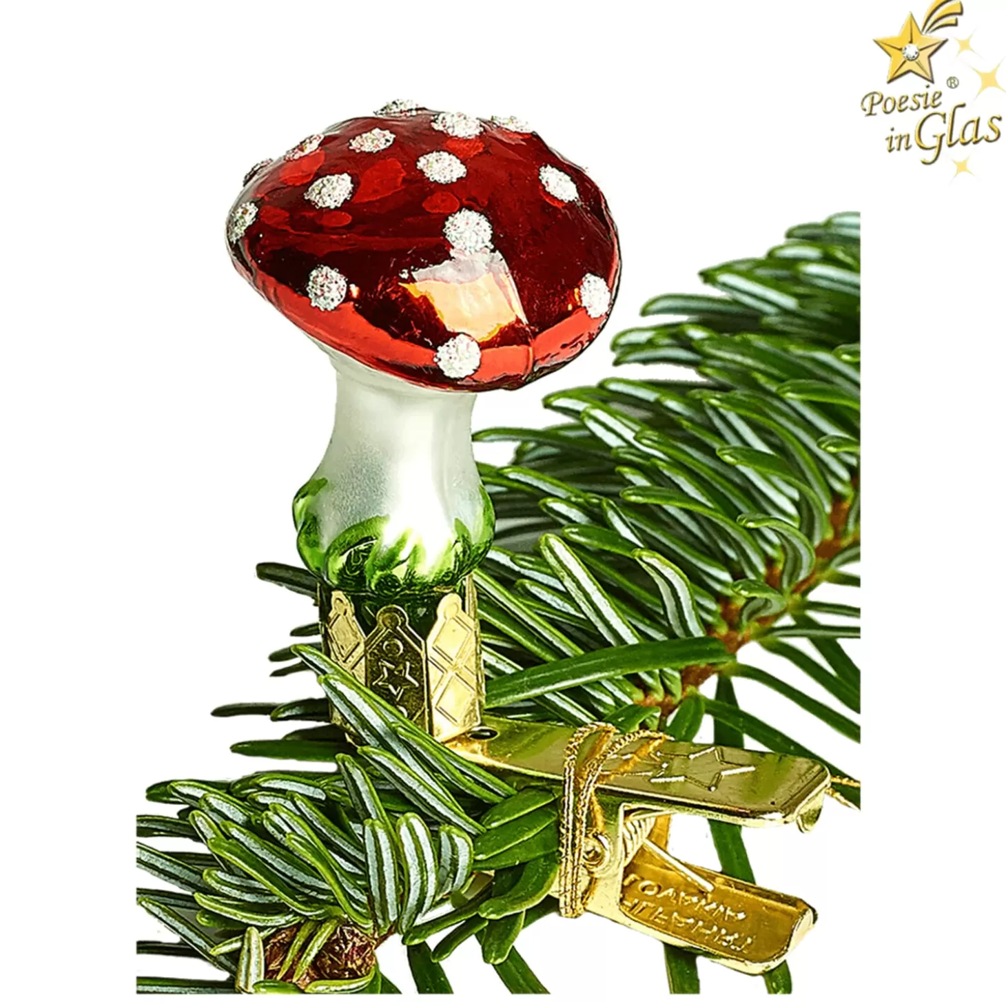Poesie in Glas Glass Tree Decorations>Mushroom With Clip, Small (3,5Cm)