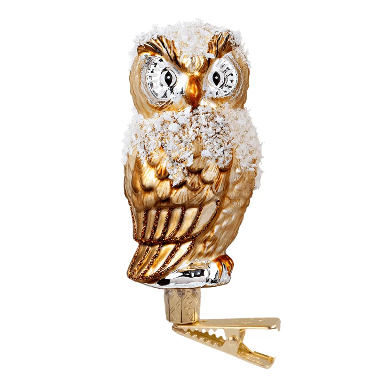 Poesie in Glas Glass Tree Decorations>Owl, Gold With Clip
