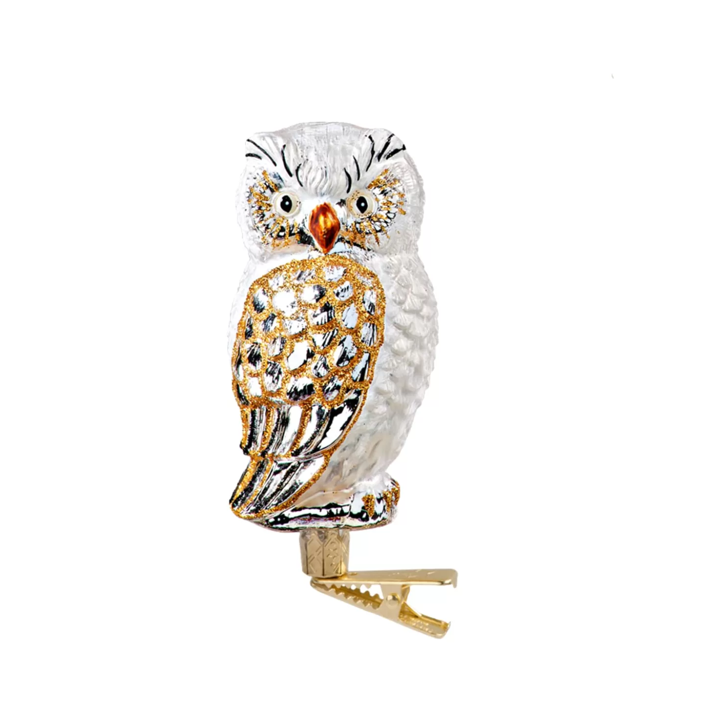 Poesie in Glas Glass Tree Decorations>Owl White-Gold On Clip