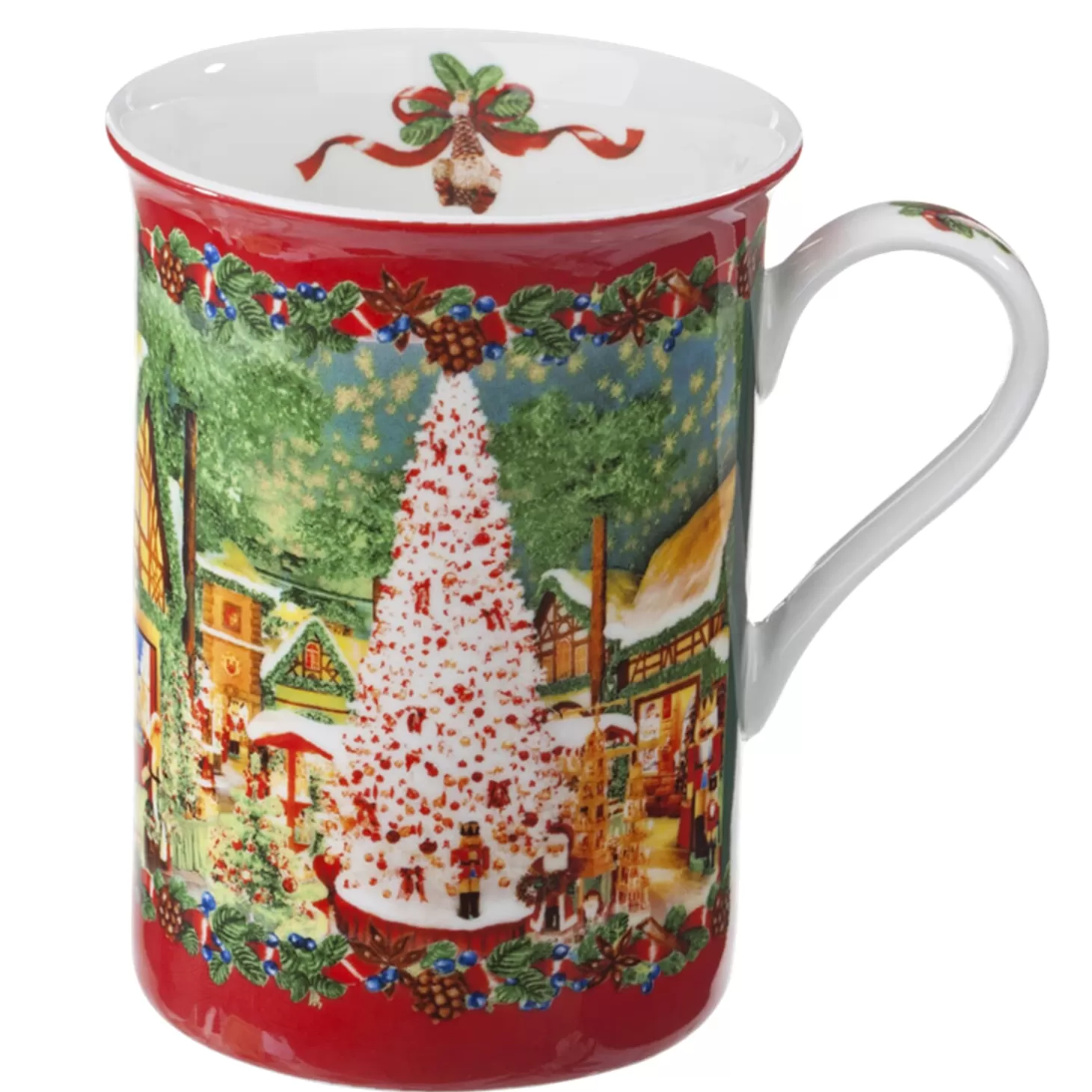 * Table Decorations>Porcelain Mug "Christmas Village", Red