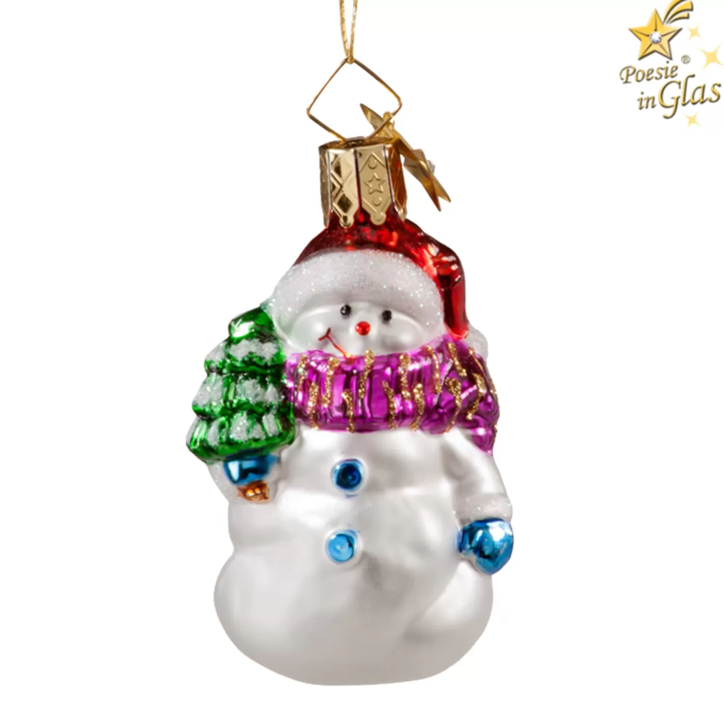 Poesie in Glas Glass Tree Decorations>Snowman With Tree