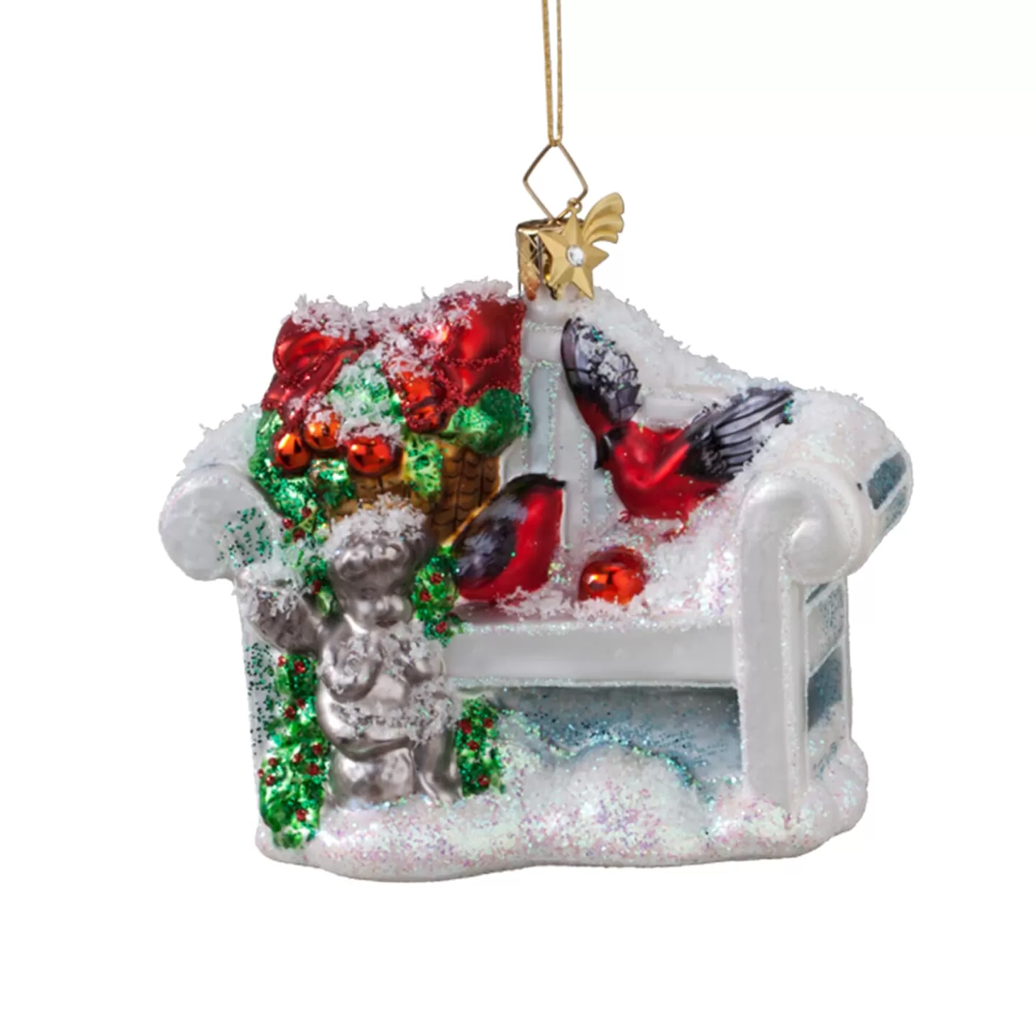Poesie in Glas Glass Tree Decorations>Snowy Garden Bench