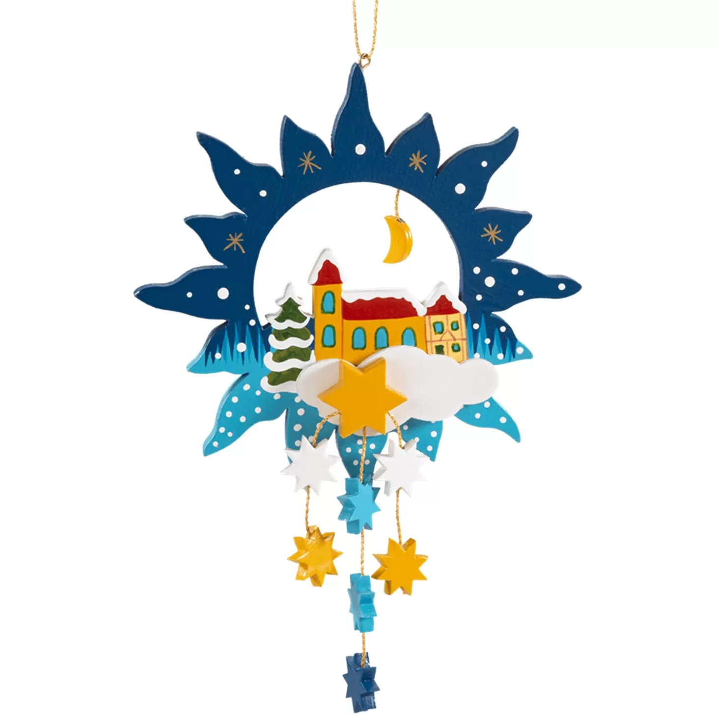 * Wood Tree Decorations>Star With Church