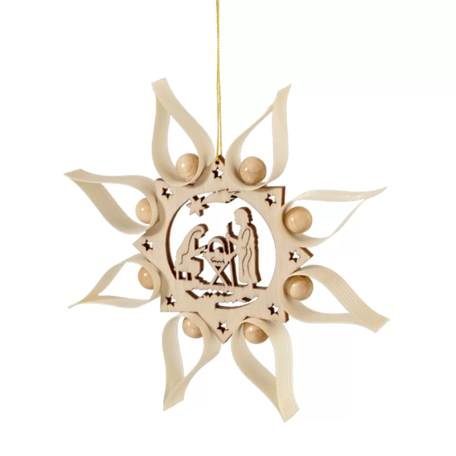 * Wood Tree Decorations>Star With Holy Family