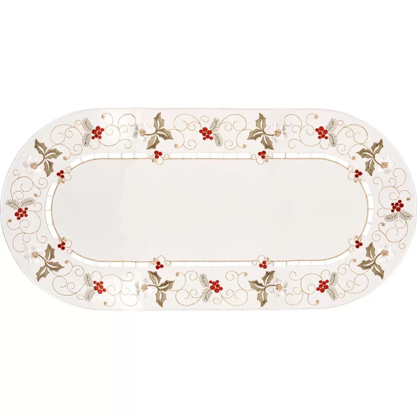 * Table Decorations>Table Runner "Christmas Rose White" 25X58Cm
