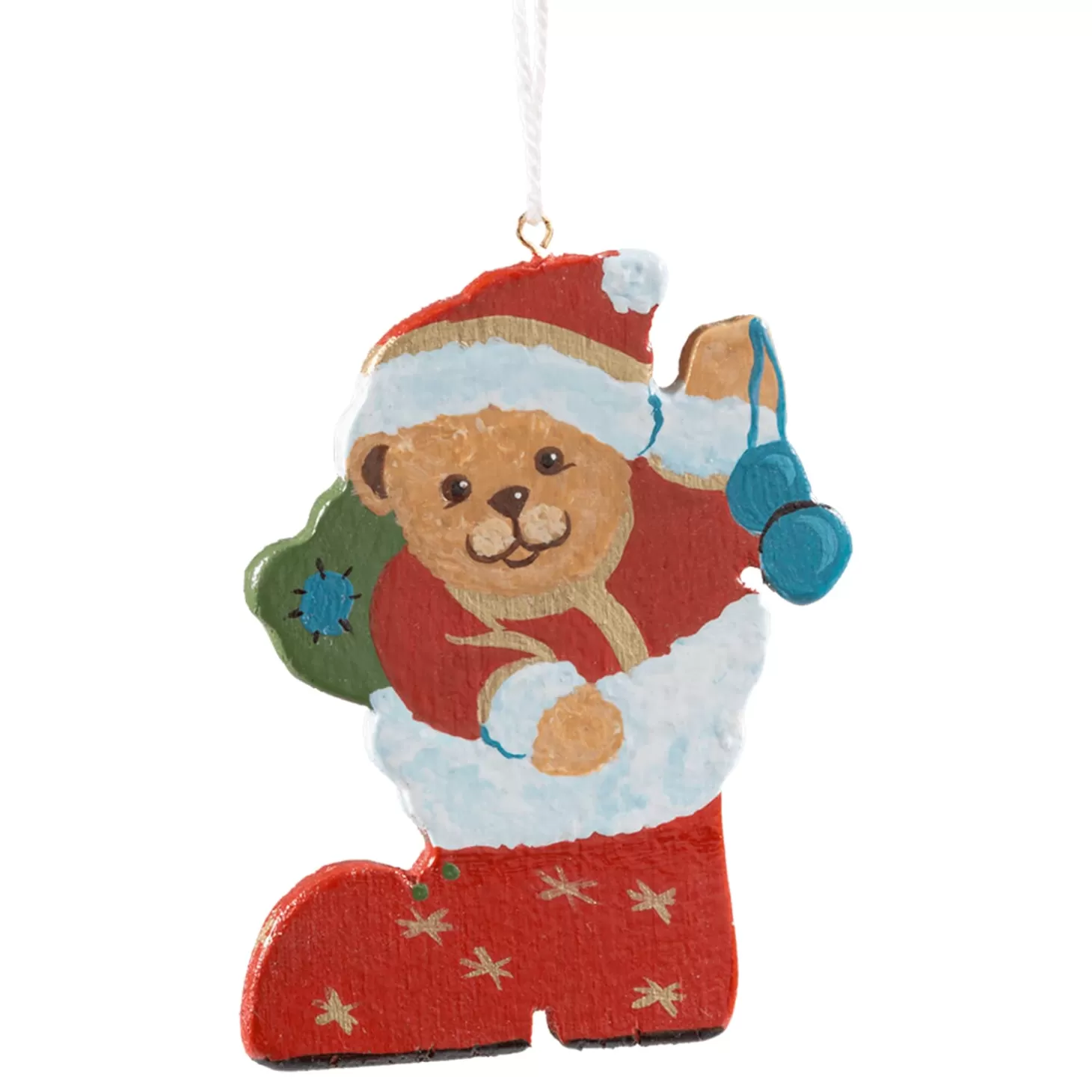 * Pewter Tree Decorations>Teddy In Christmas Boot, Red